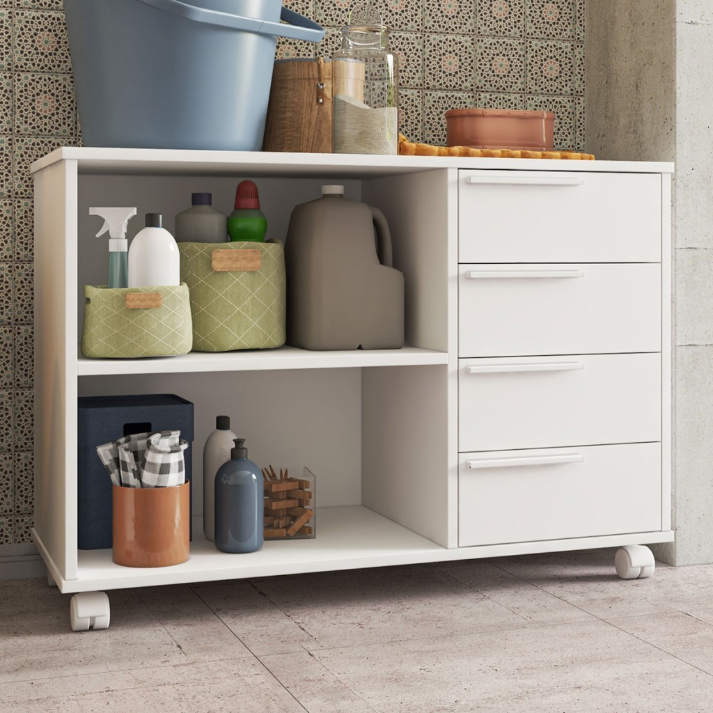 Armário Multiuso 4 Gavetas 1 Prateleira Branco 440 - Pnr Móveis em Oferta na Shopee