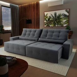 Sofá Retrátil Reclinável Montebello 3,00m Suede Velut Cinza Molas no Assento - King House