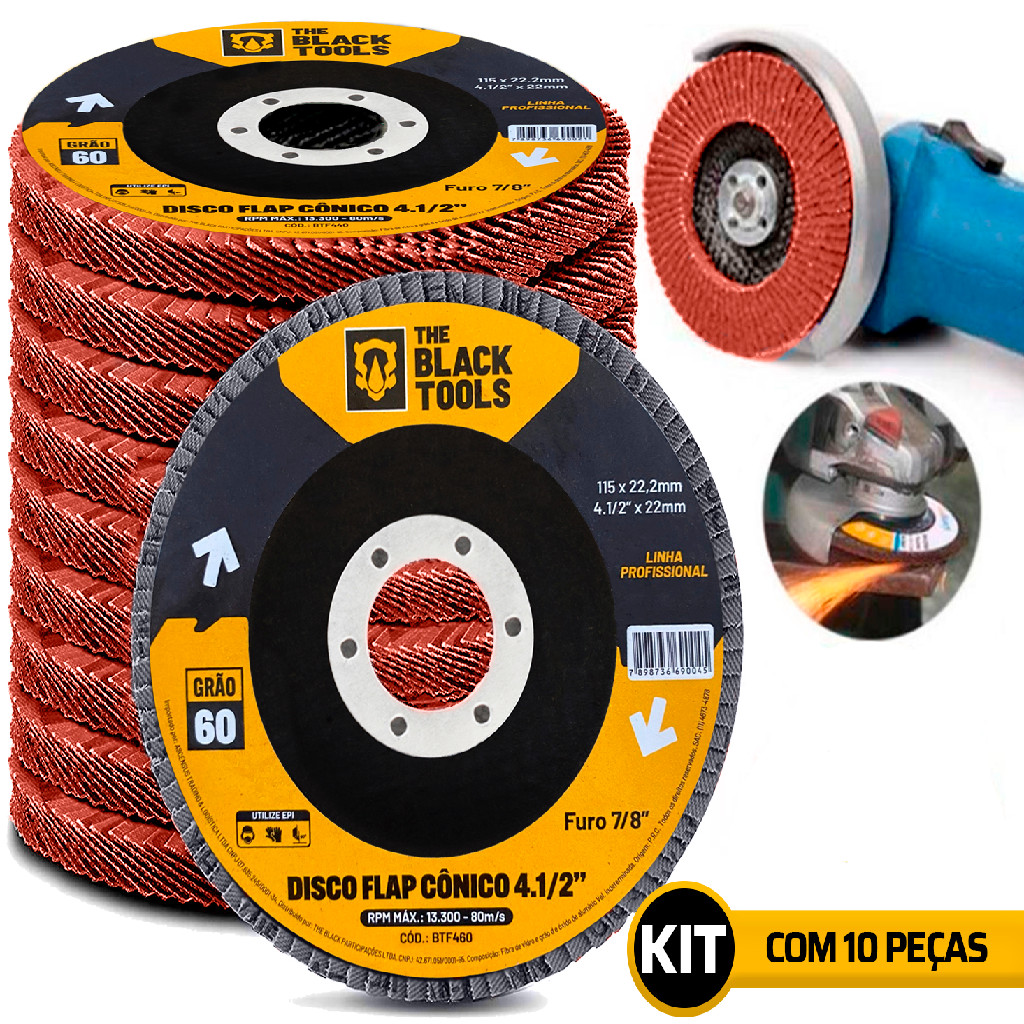 Kit 10 Discos De Lixa Flap 4.1/2 Grão 60 Esmerilhadeira em Oferta na Shopee
