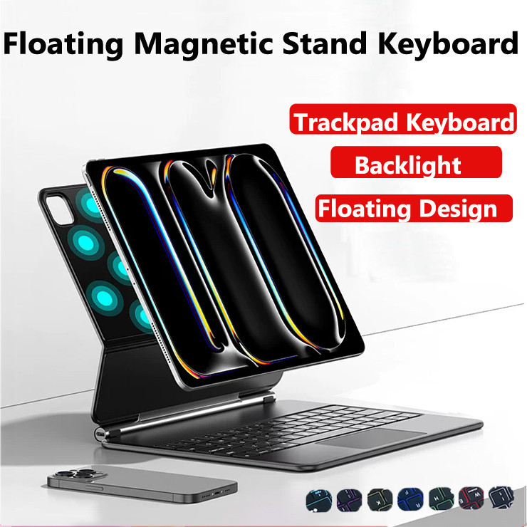 Folio Magic Keyboard Para IPad Pro 13 2024 7a Geração 10a 10,9 2022 11 12,9 2022 2021 2020 2018 Air 5 4 Estojo De Mesa Design Flutuante Inteligente Tampa Do Teclado Com Luz De Fundo