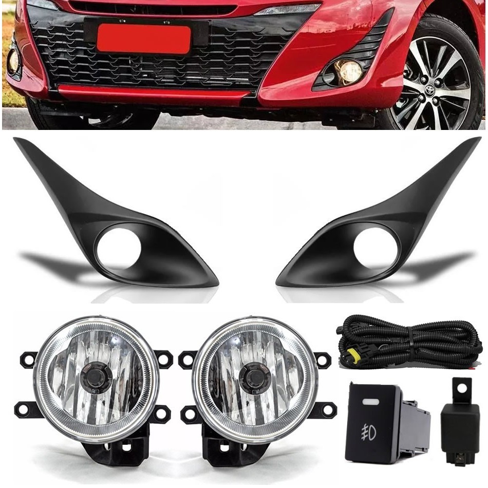 Kit Farol de Milha Neblina Toyota Yaris Com Moldura - Interruptor Painel
