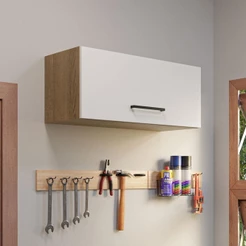 Armário Aéreo Multiuso 80cm 1 Porta Basculante Rustic/Branco Agata Madesa