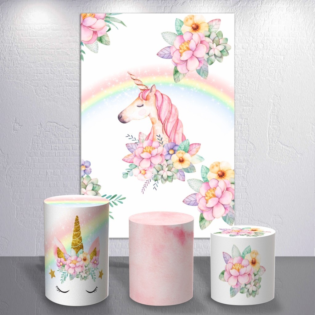 Capas De Cilindro Para Festa Decoração Unicórnio Fofo Festa Delicada Evento Colorido Kit Ou Avulsa