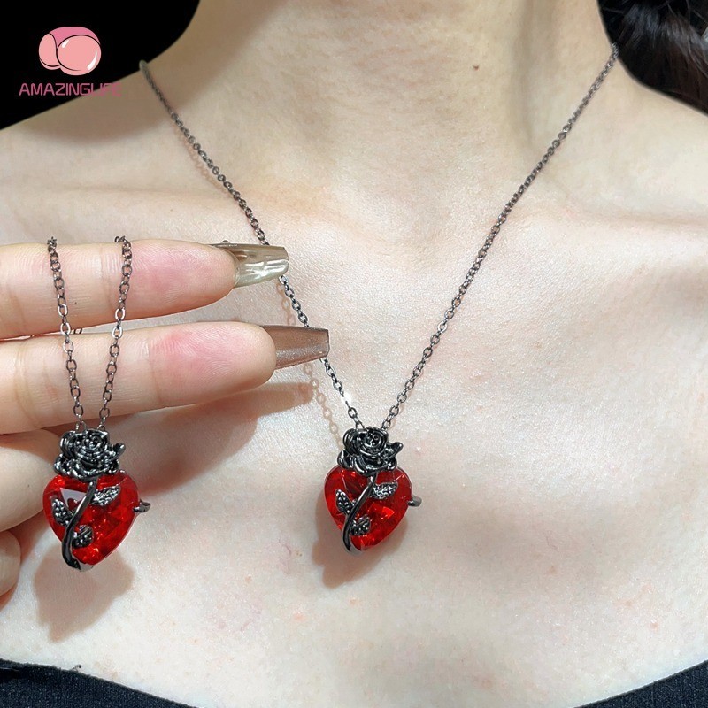 2 PCS Y2K Alloy Gothic Flower Clavicle Chain Em Forma De Coração-Colar De Rosa Retro Entrançado Único Para Meninas-Acessórios Jóias