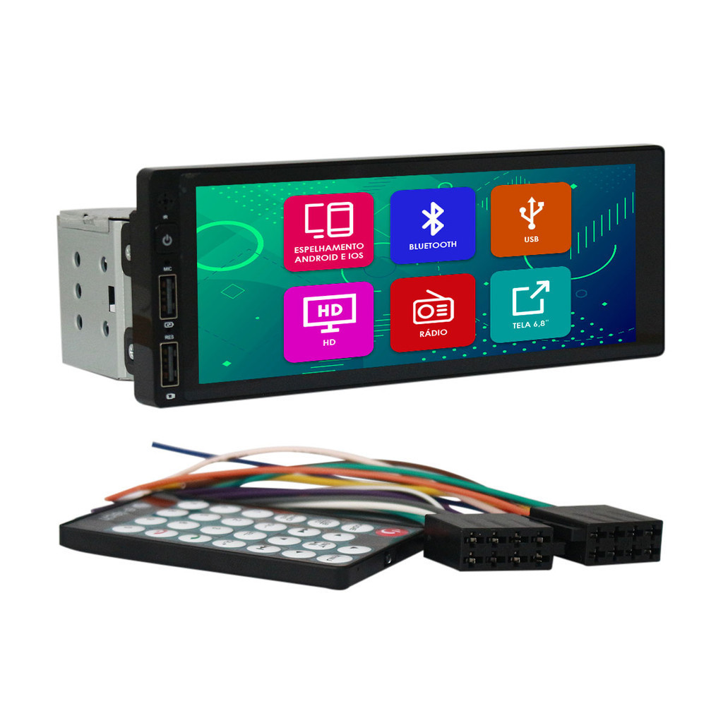 Central Multimidia 1 Din 7 Pol E-Tech Combat Android Auto Carplay Espelhamento Bluetooth USB FM Tela HD em Oferta na Shopee