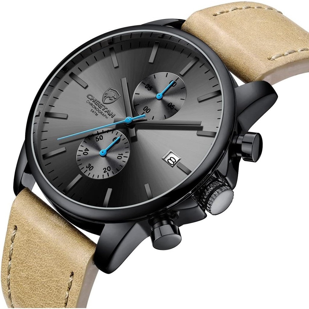 Relógio Masculino Analógico de Couro Cheetah 1604 Cronógrafo