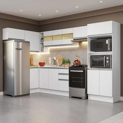 Armário de Cozinha Completa de Canto 100% MDF 447cm Branco Smart Madesa 01