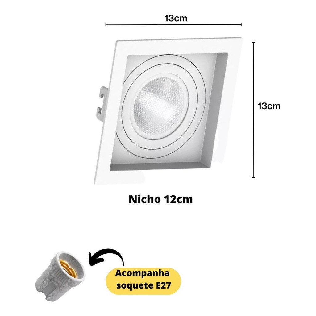 Spot Embutido Par20 Quadrado Recuado + Lâmpada Led 3k 4k 6k