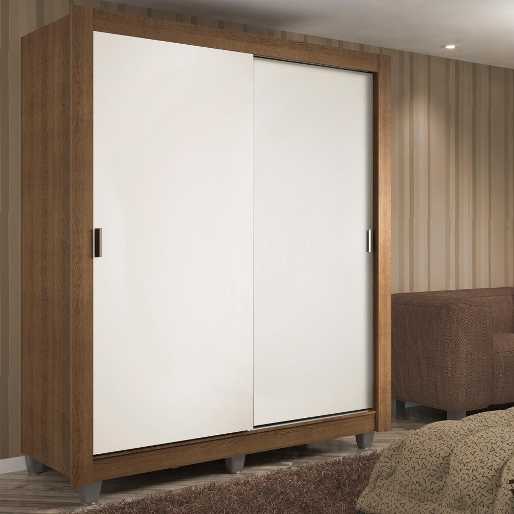 Guarda-Roupa Solteiro Madesa Dallas 2 Portas de Correr 2 Gavetas com Pés - Rustic/Branco em Oferta na Shopee