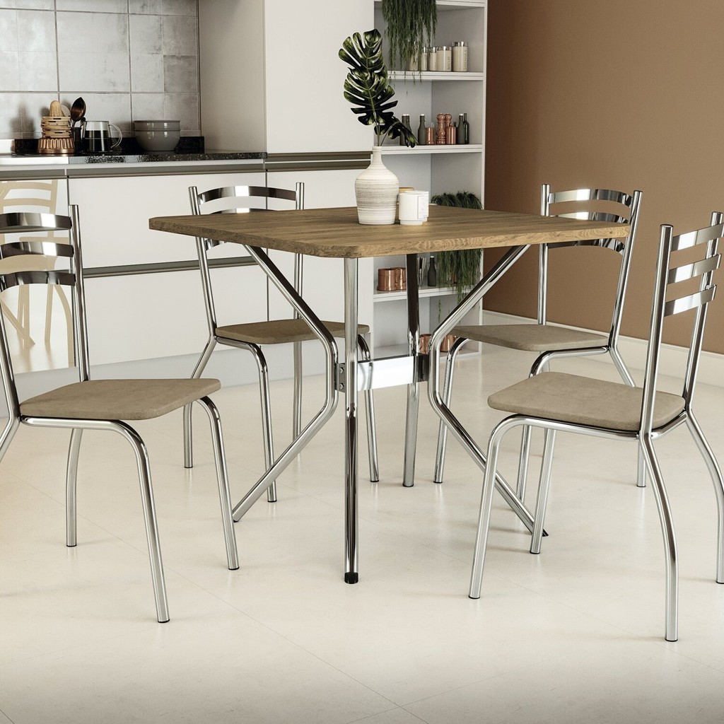Conjunto Mesa Loire 4 Cadeiras Portugal Cromado/Cappuccino em Oferta na Shopee