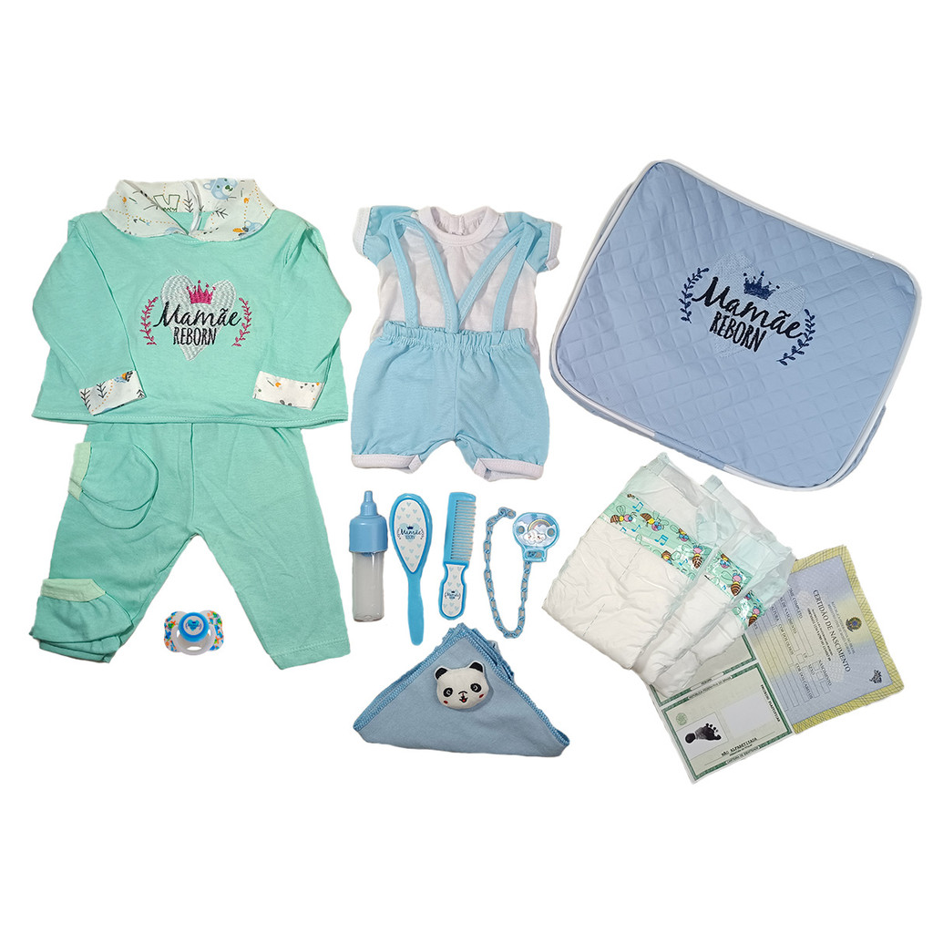 Enxoval Bebê Reborn Menino 2 Trocas de Roupa  + Bolsa Luxo em Oferta na Shopee