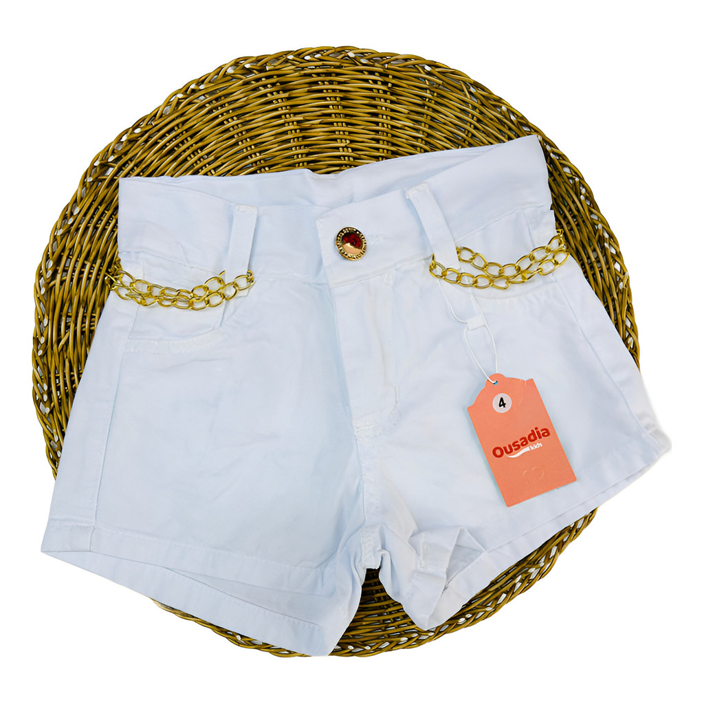 Shorts Jeans Infantil Branco Cinto Ou Corrente Charme Estilo