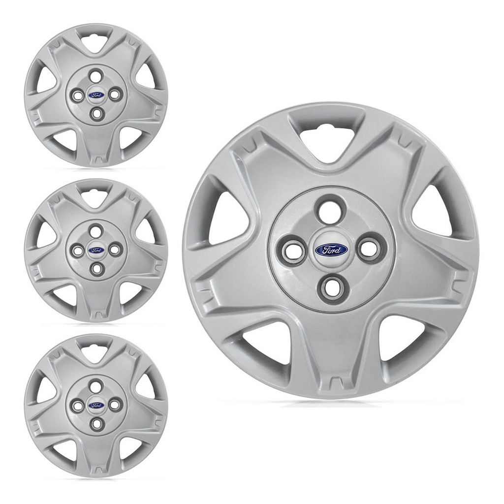 Jogo 4 Calota Aro 14 Ford Fiesta Hatch Sedan 2011 2012 Prata