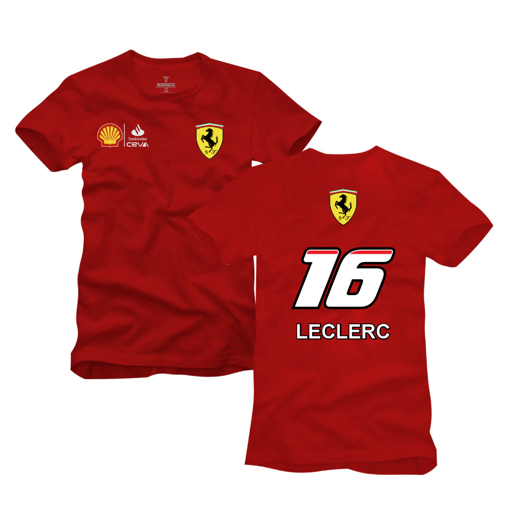 Camiseta Algodão Leclerc 16 Equipe Ref 23 F1 Corrida Automotivo