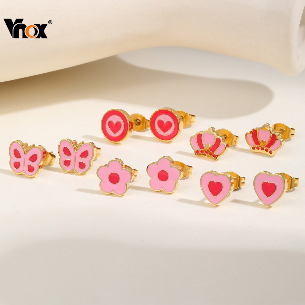 Brincos De Flor De Borboleta Em Forma De Coração Vnox Para Bebês E Crianças , Rosa Fofos De Ouro 18K , Presente De Joias em Oferta na Shopee