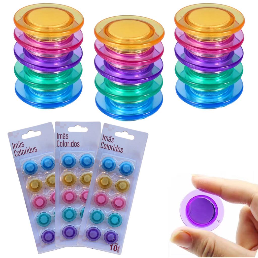 Kit 100 Imã Decorativo Colorido Redondo Coração Para Mural Fotos Geladeira Quadro Branco Recado em Oferta na Shopee