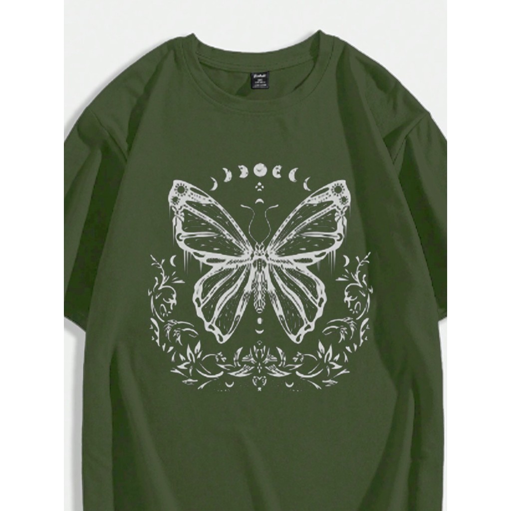 Camiseta Oversized Plus Size Minimalista Blusa Confortavel Estampada Desenho Borboleta Fases Lua Céu