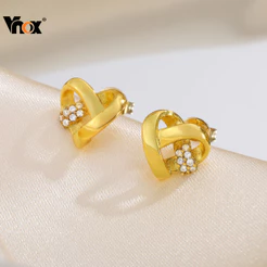 Brinco De Casamento Em Formato De Coração Cúbico Vnox Zircon Para Mulheres , Banhado A Ouro E Não Manchado , Presente De