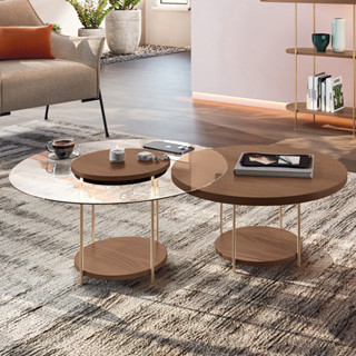 Conjunto Mesas de Centro Redonda MDF e Vidro Allure B01 Castanho - Lyam Decor em Oferta na Shopee