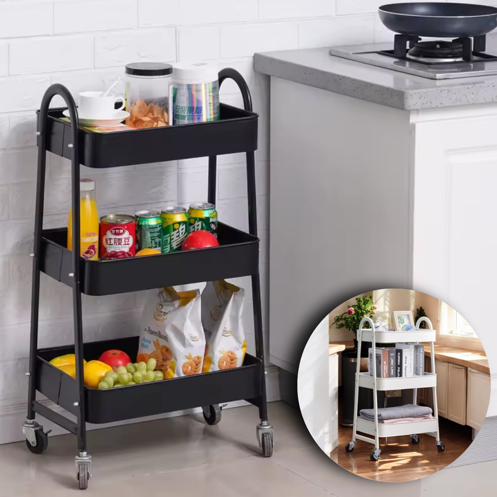 Carrinho Organizador De Metal Rodinhas Multiuso 3 Prateleira Rack Estante Banheiro Cozinha Fruteira
