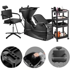 Kit Salão de Beleza Lavatório Reclinável Champ + Cadeira Titan + Carrinho Auxiliar Junior - Dompel