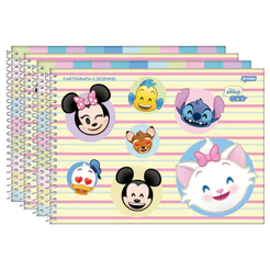 Kit Caderno De Desenho e Cartografia Espiral Capa Dura 80 Folhas Disney Emoji - 4 Unidades Sortidas