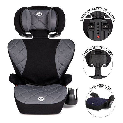 Cadeira Cadeirinha Infantil Bebê Carro Triton II Preto e Cinza Tutti Baby