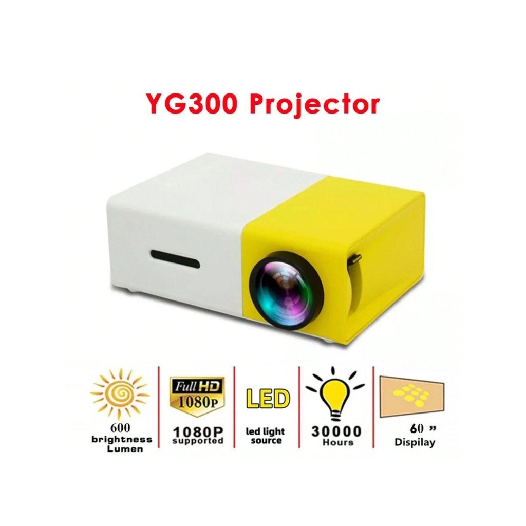 Mini Projetor Portátil Led 1080p 600 Lúmens Hdmi YG--300 AMARELO YB