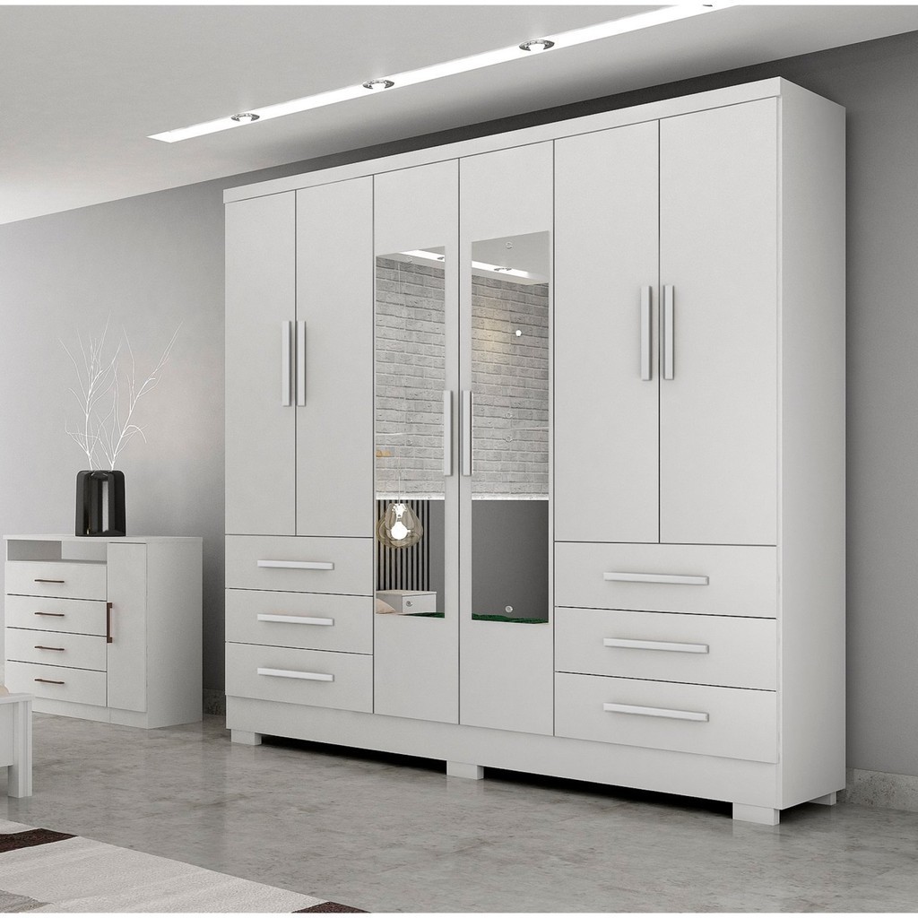 Guarda-Roupa Casal MDP com Espelho 6 Portas 6 Gavetas Dakar Branco