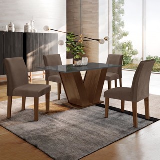 Conjunto Sala de Jantar Mesa 120x80cm Tampo Mdf/vidro com 4 Cadeiras Espanha Yescasa Chocolate/Grafite/Marrom em Oferta na Shopee