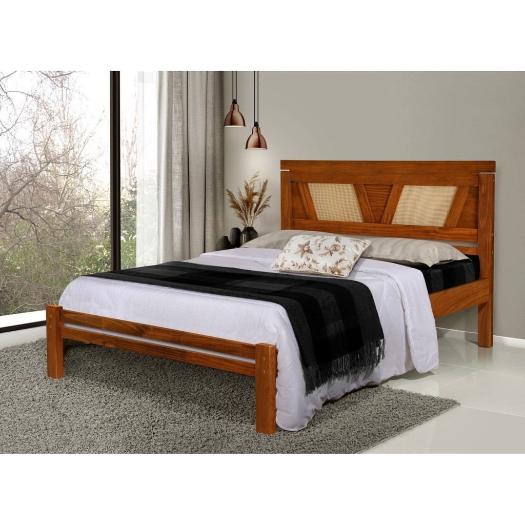 Cama Casal em Madeira Maciça Mônaco Imbuia Casal - Home & Living