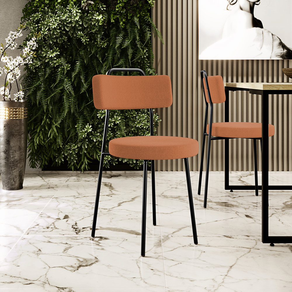 Kit 02 Cadeiras Decorativas Estofada Sala De Jantar Barcelona L02 Bouclê Terracota - Lyam Decor em Oferta na Shopee