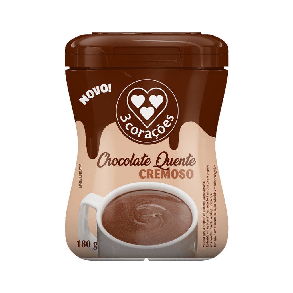 Chocolate Quente Cremoso 3 Corações Pote 180g - Basta Adicionar Água