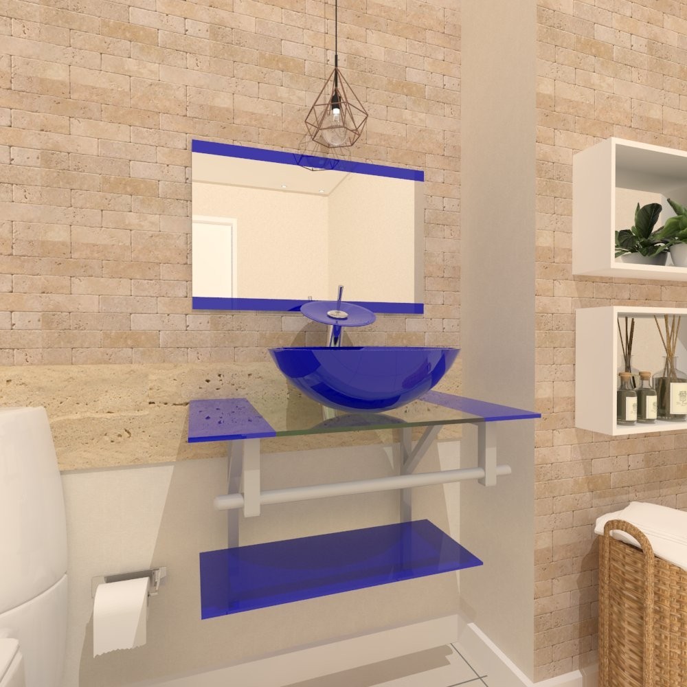 GABINETE DE VIDRO ESTÔNIA 60CM AC AZUL ESCURO