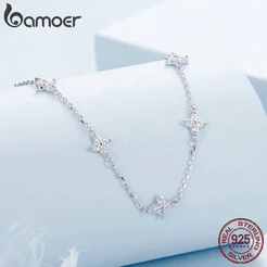 Colar De Fitas Bamoer 925 Sterling Clover Jóias De Quatro Folhas Para Mulheres
