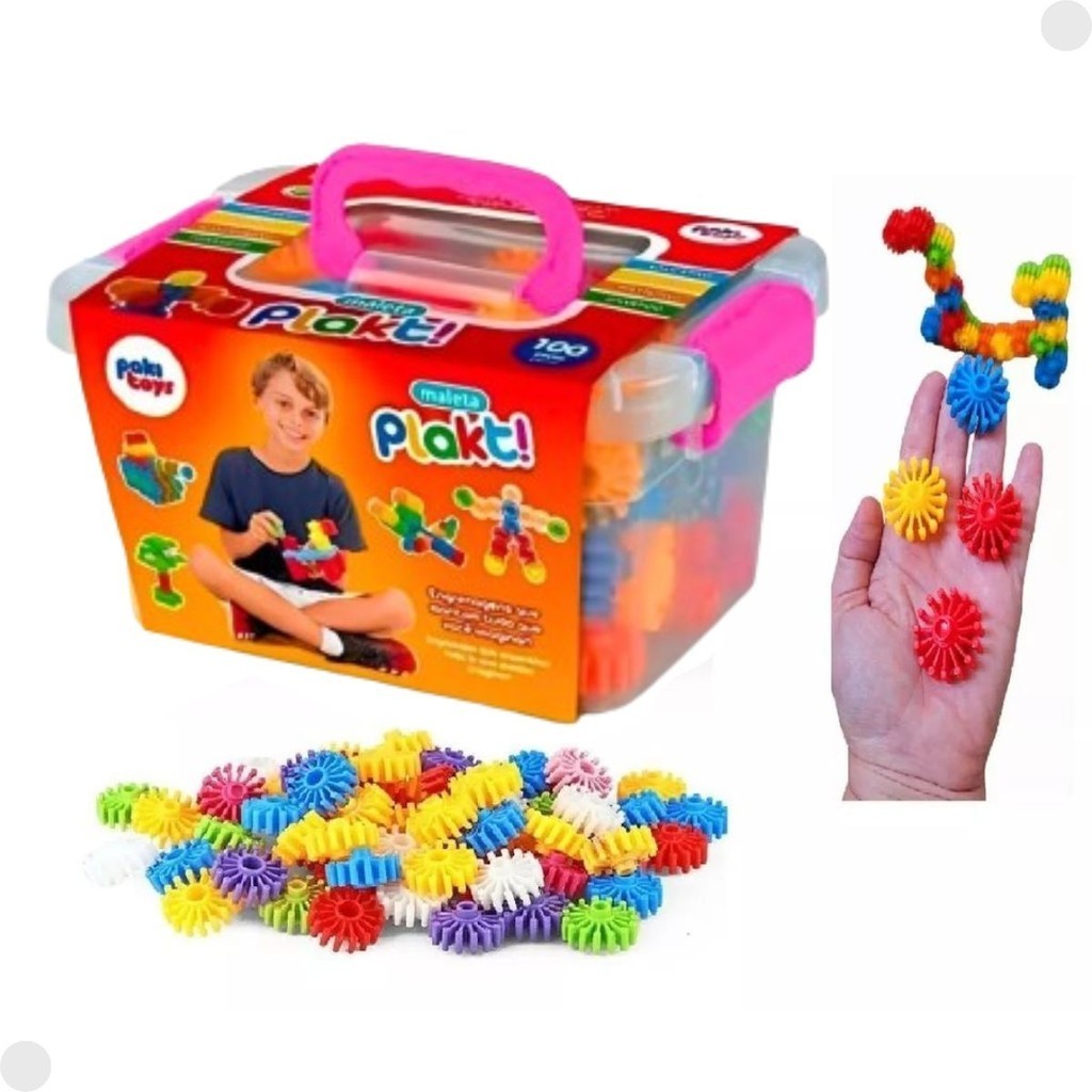 Maleta Plakt Formas De Montar Coloridas Infantil 100 Peças 1292B - Pakiplast em Oferta na Shopee