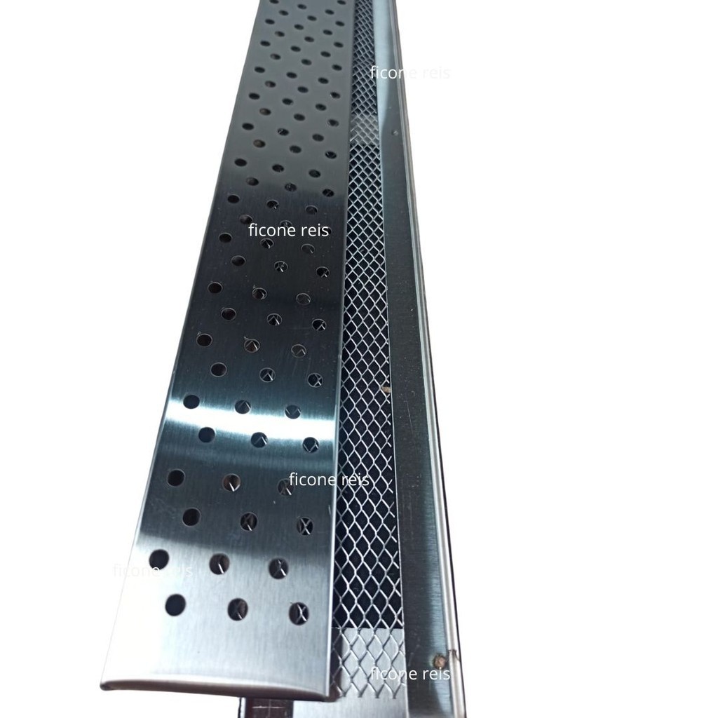 Ralo Grelha Inox 304 modelo 7x50 Com Aro E Tela Anti Insetos - Ralo Estreito Varanda (7,5cm x 50cm) - Ficone Decor