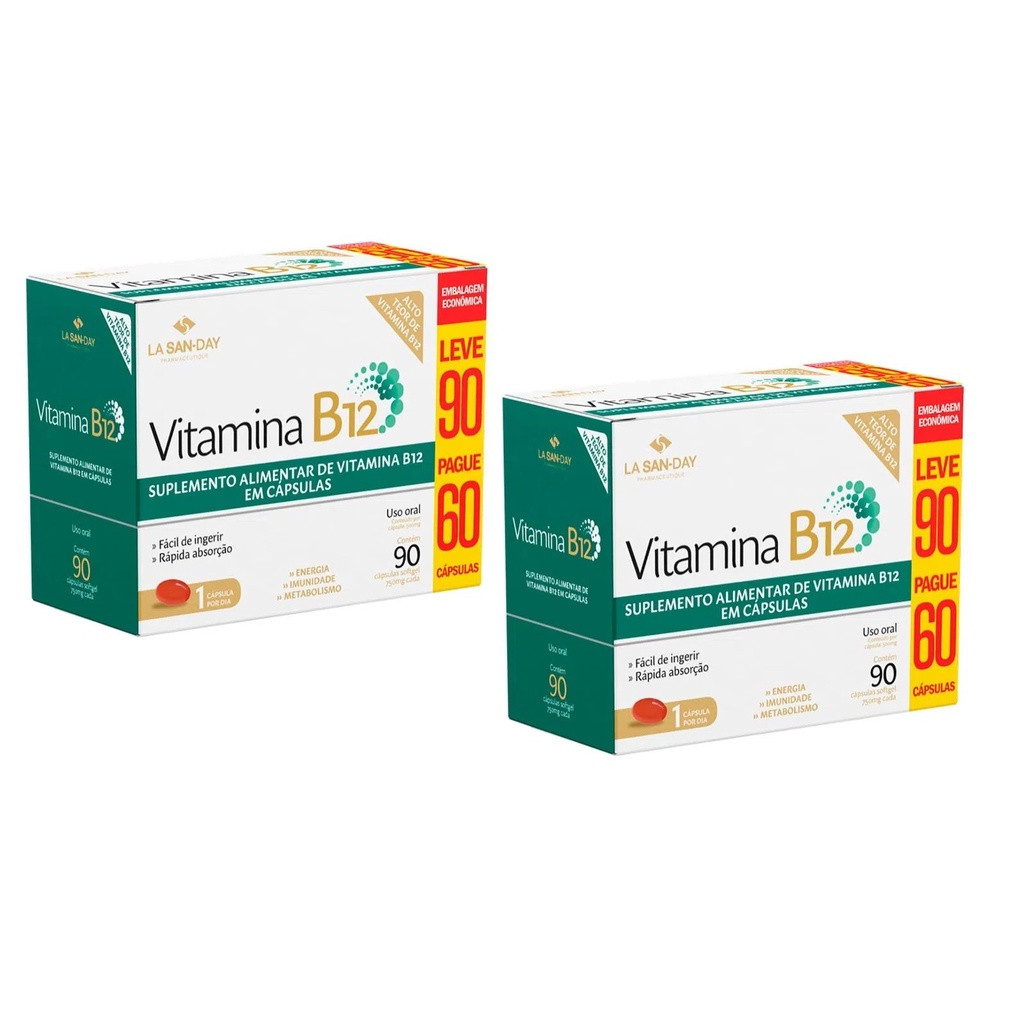 Kit Promocional 2 Vitaminas B12  90 Cápsulas - La San Day