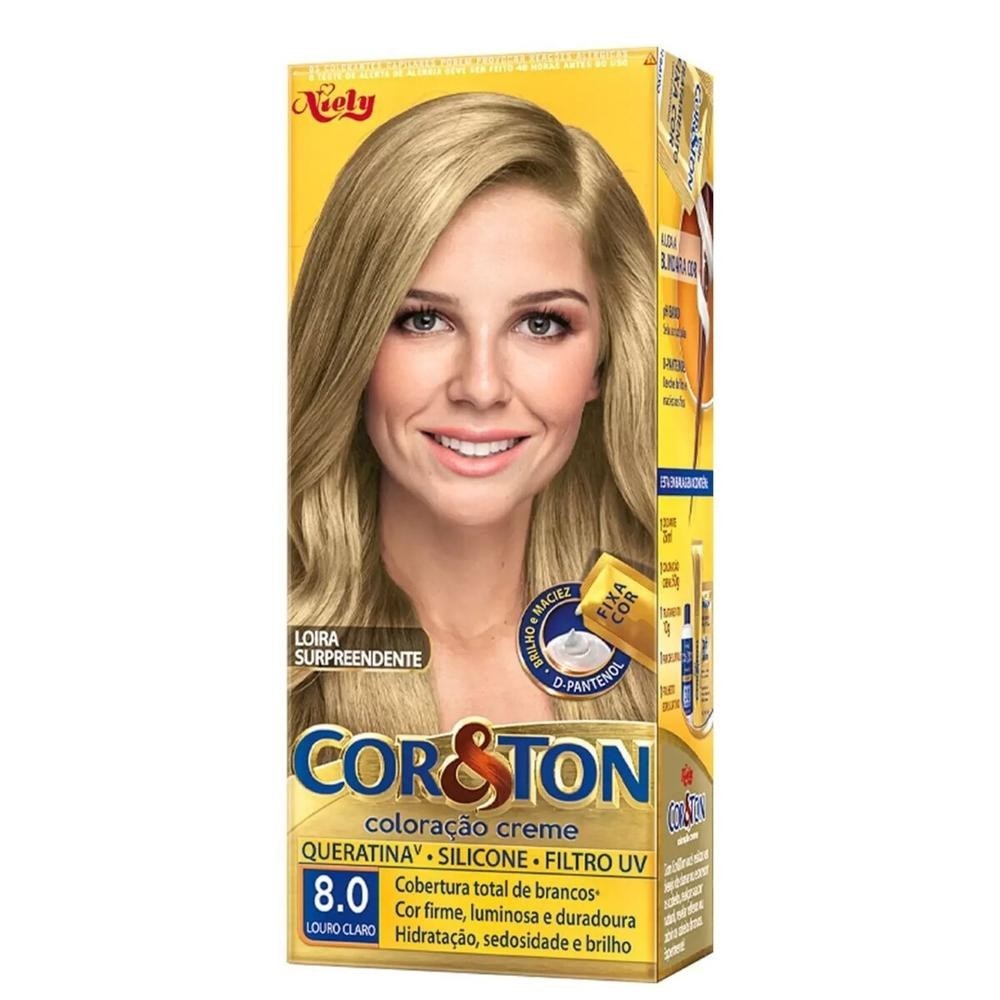 Tintura Creme Cor&Ton Niely 8.0 Louro Claro em Oferta na Shopee