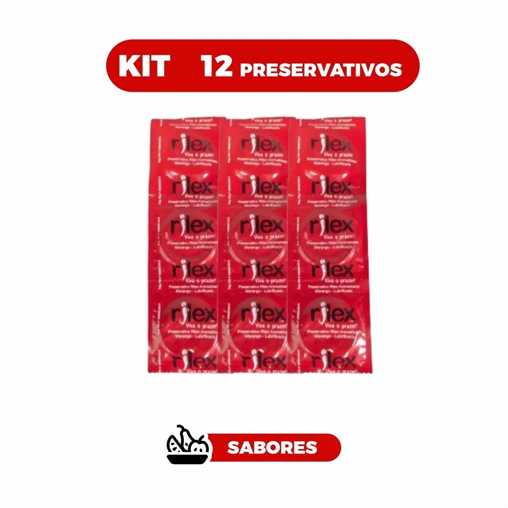Kit 12 Presevativos Camisinha Rilex Sabor Morango Lubrificado — imagem 2 de 2