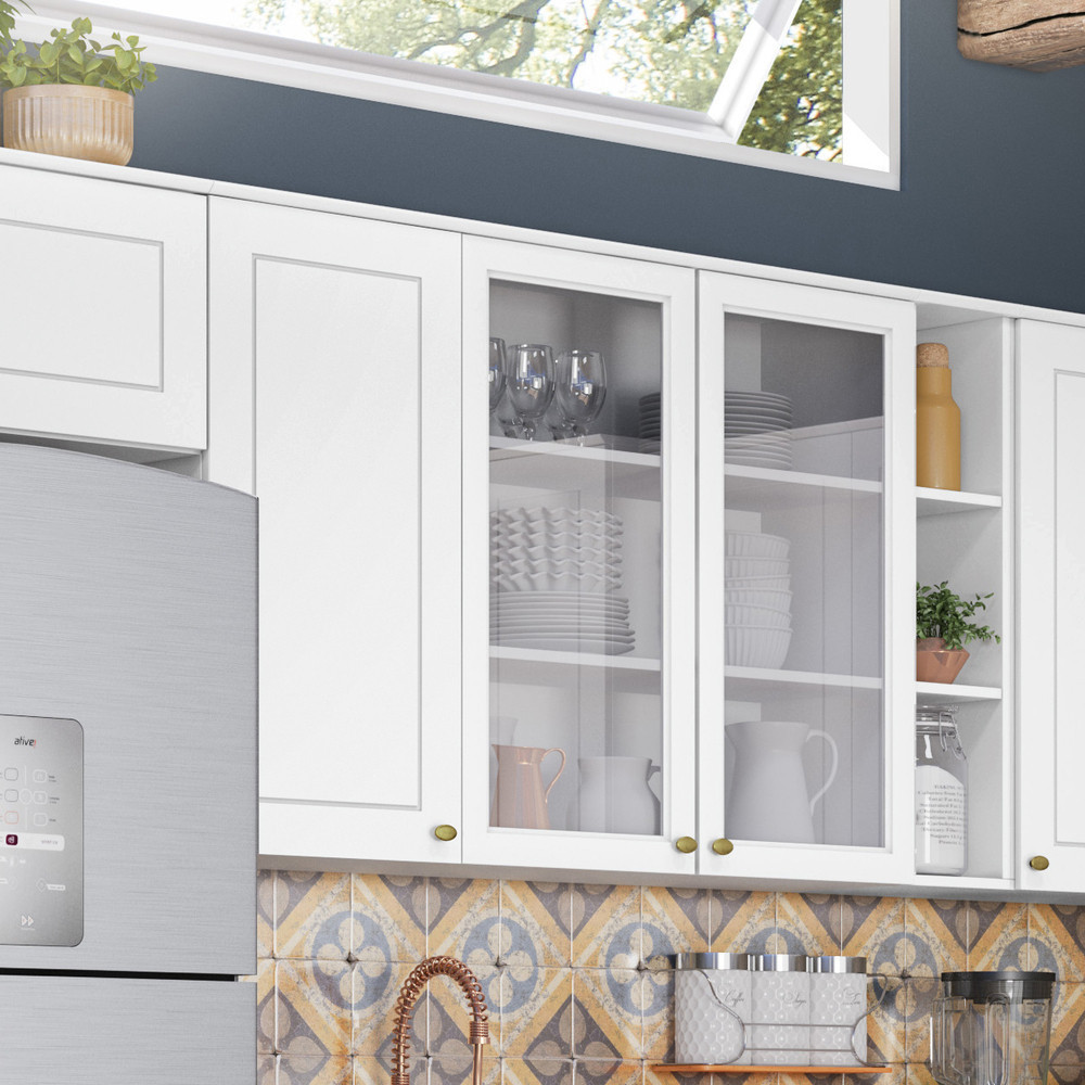 Armário de Cozinha 120 Cm 03 Portas de Vidro Nova York Henn