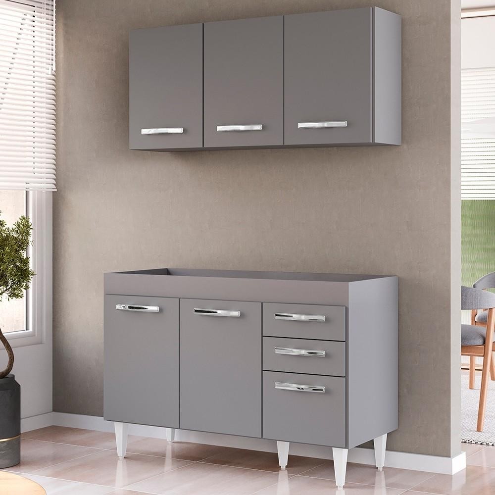 Armário Aéreo Honduras e Balcão Gabinete sem Tampo 120cm Suécia Cinza - Lumil - Home & Living