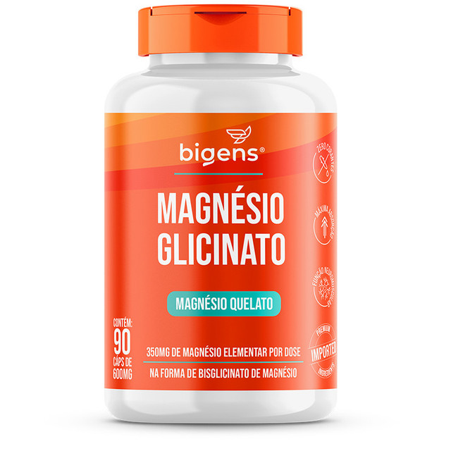 Magnésio Glicinato, Quelato, 350mg de magnésio elementar, 90 Cápsulas, Bigens