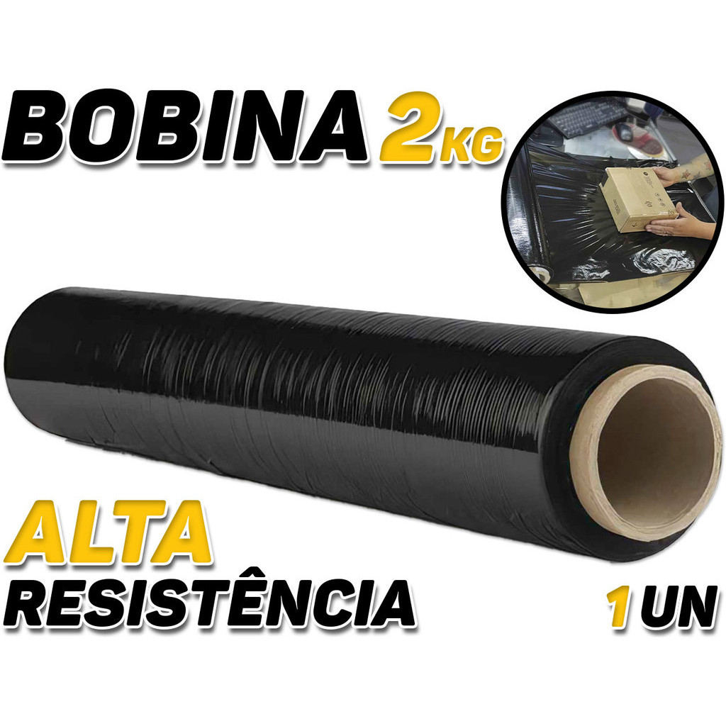 Rolo Bobina Filme Stretch Preto Tubete 50cm x 25 micras 200m 2kg Filme Pallets Embalagens Correios em Oferta na Shopee