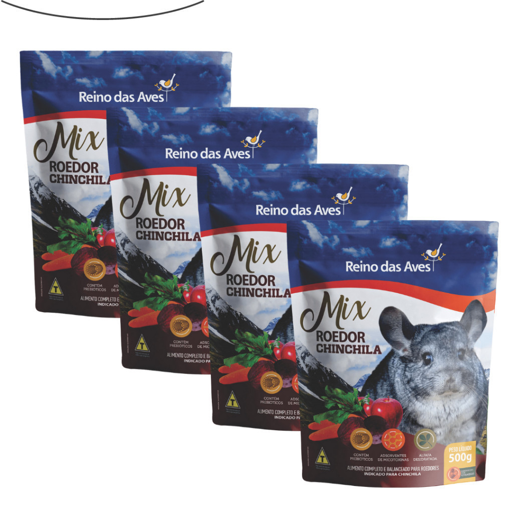 Ração Chinchila Kit 4un 500g Gold Mix - Reino Das Aves