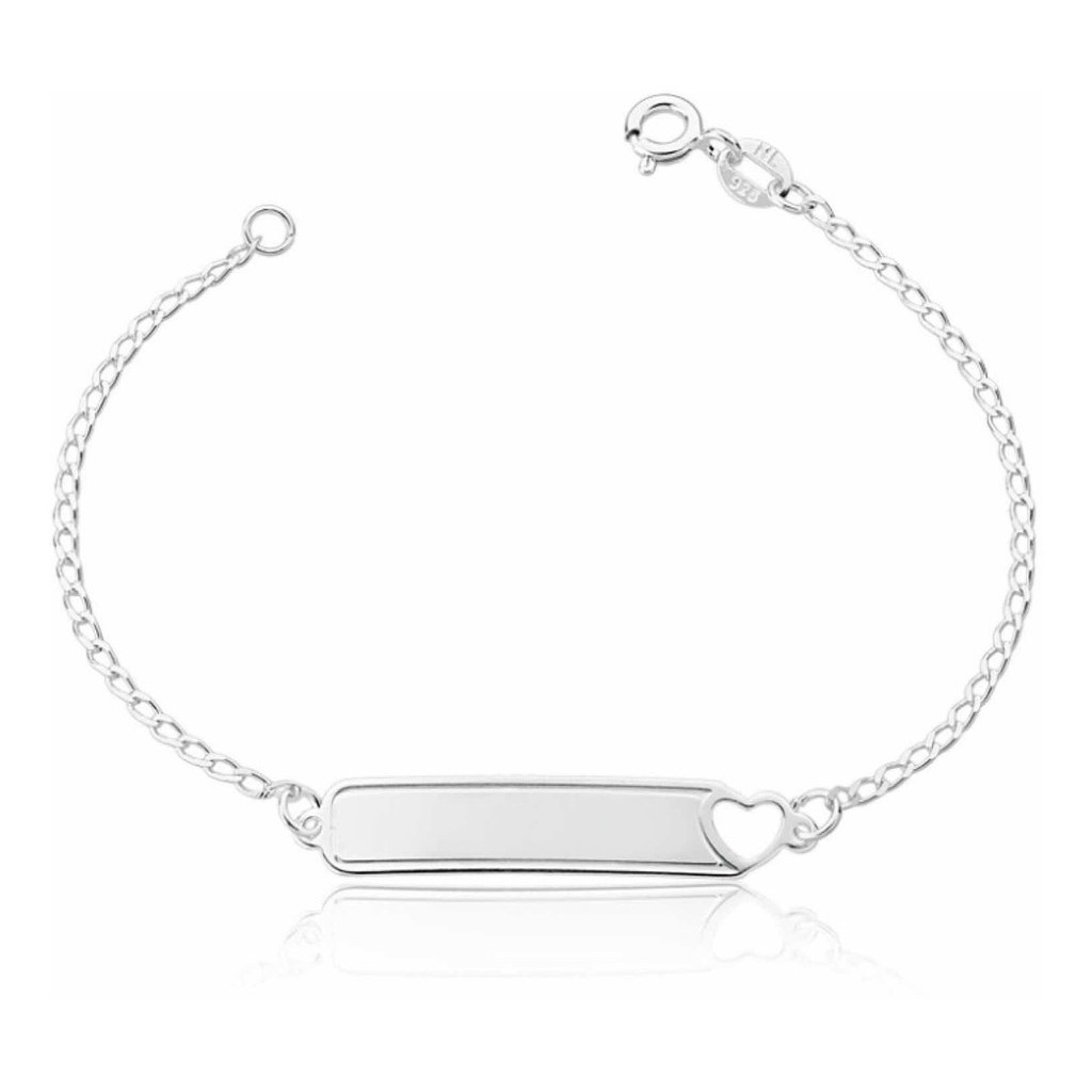 Pulseira Plaquinha Infantil Prata 925 Coração