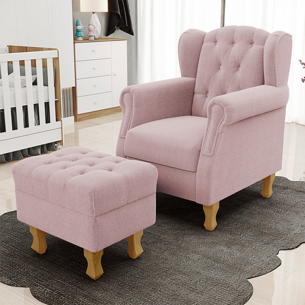 Poltrona de Amamentação Yara P02 Com Puff Paris Luis Xv L02 Bouclê Rosê - Lyam Decor em Oferta na Shopee