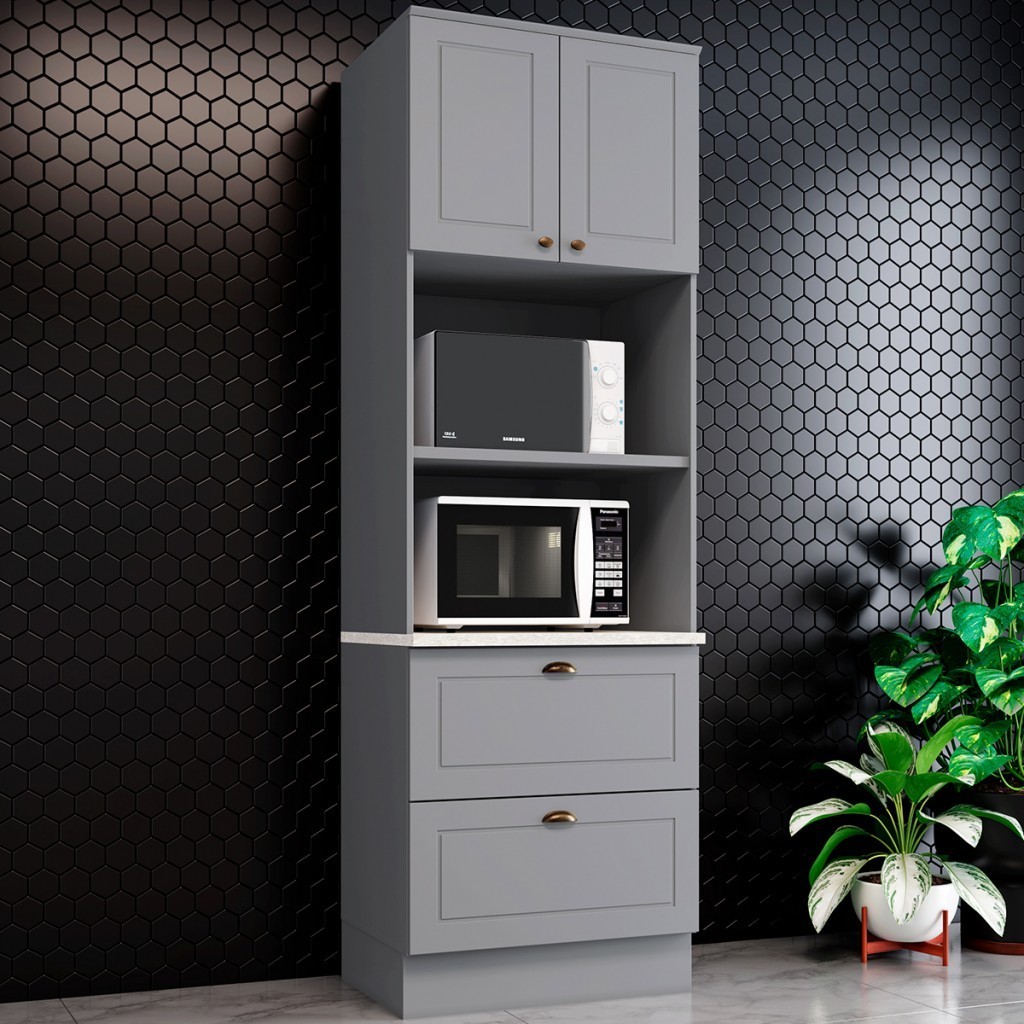 Torre Quente Americana 2 Portas 2 Gavetas 100% Mdf C351 Cinza - Henn em Oferta na Shopee