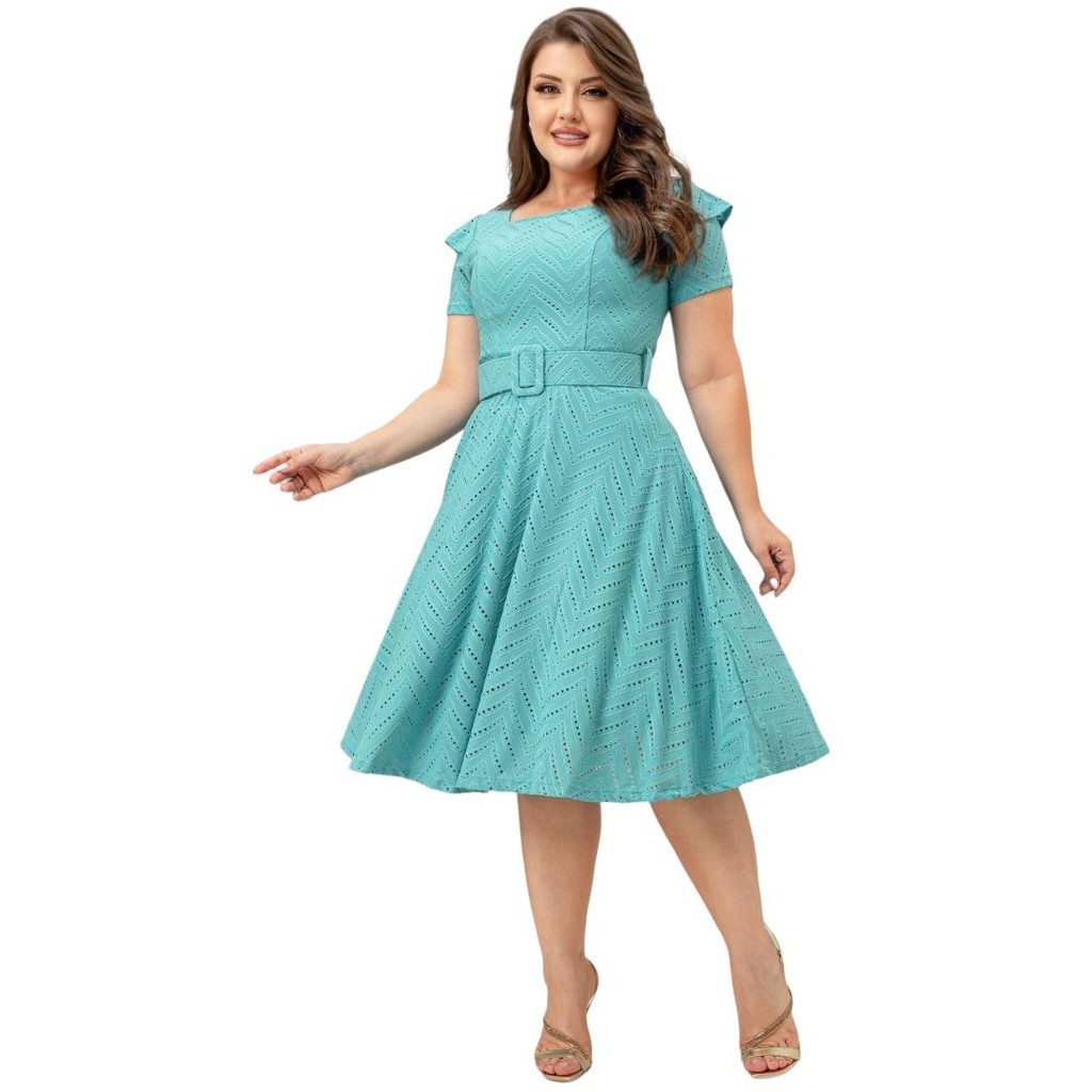 Vestido Moda Evangélica Lese Forrado Detalhe Manga Com Cinto