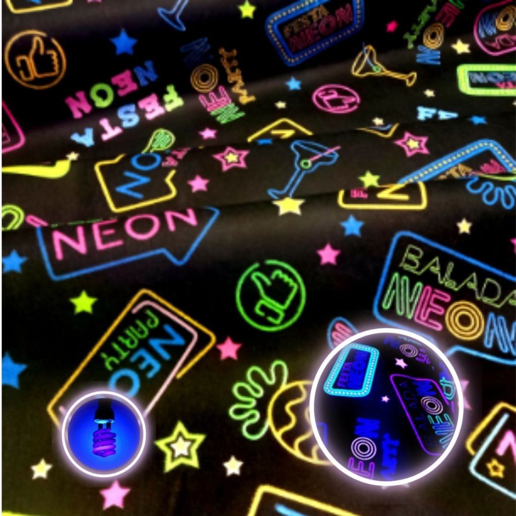 TNT Neon Decorado Toalha Painel 2m x 1,4m Brilha na Luz Negra
